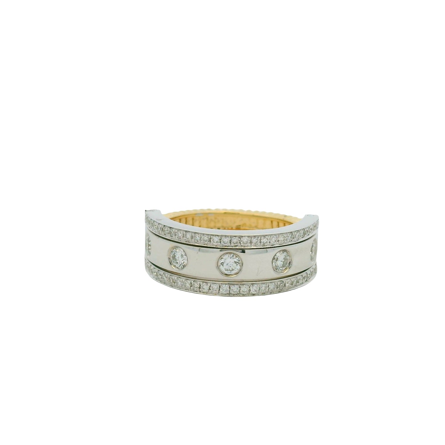 18K Two-Tone Natural Round Brilliant Cut Diamond Burnished Ring