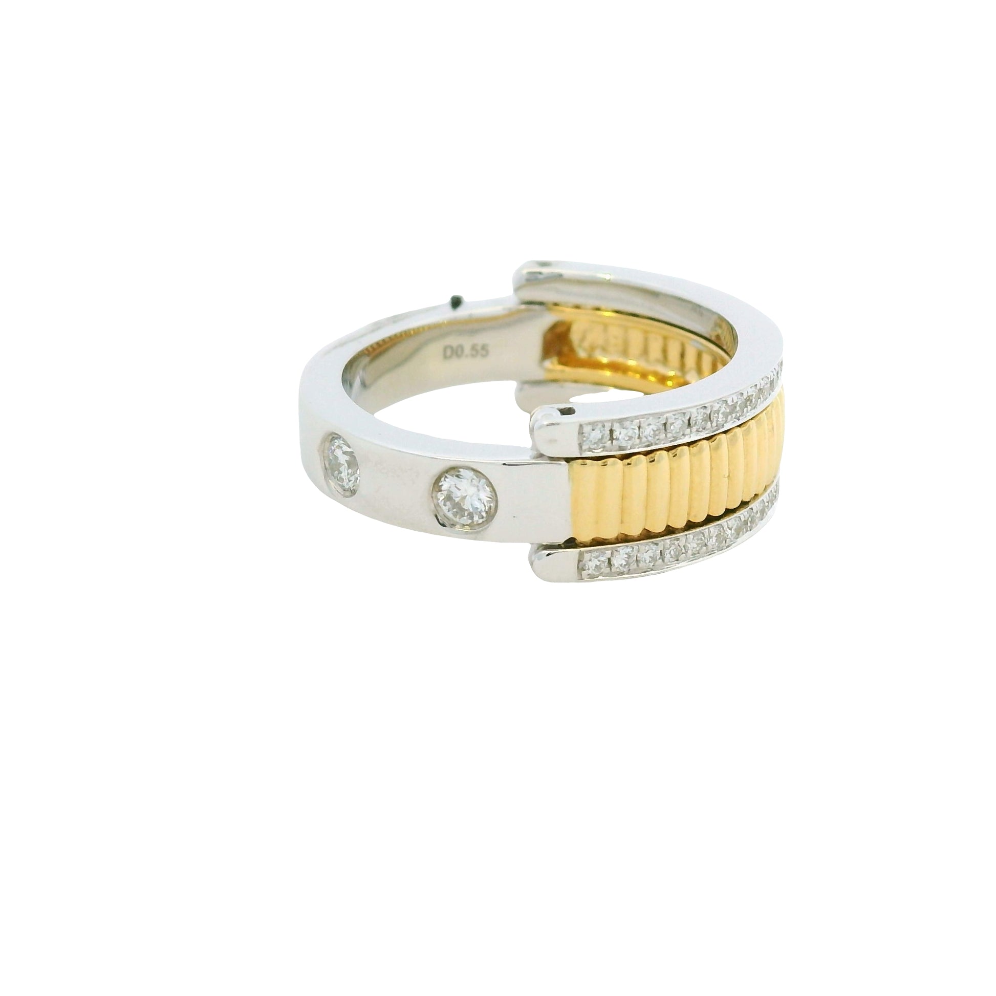 18K Two-Tone Natural Round Brilliant Cut Diamond Burnished Ring