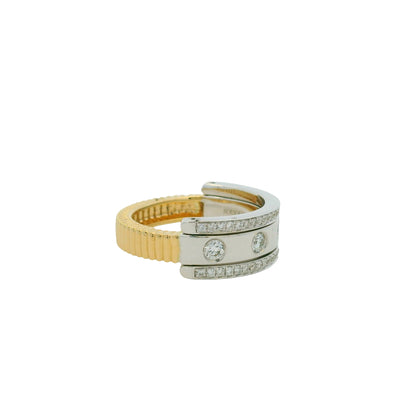 18K Two-Tone Natural Round Brilliant Cut Diamond Burnished Ring