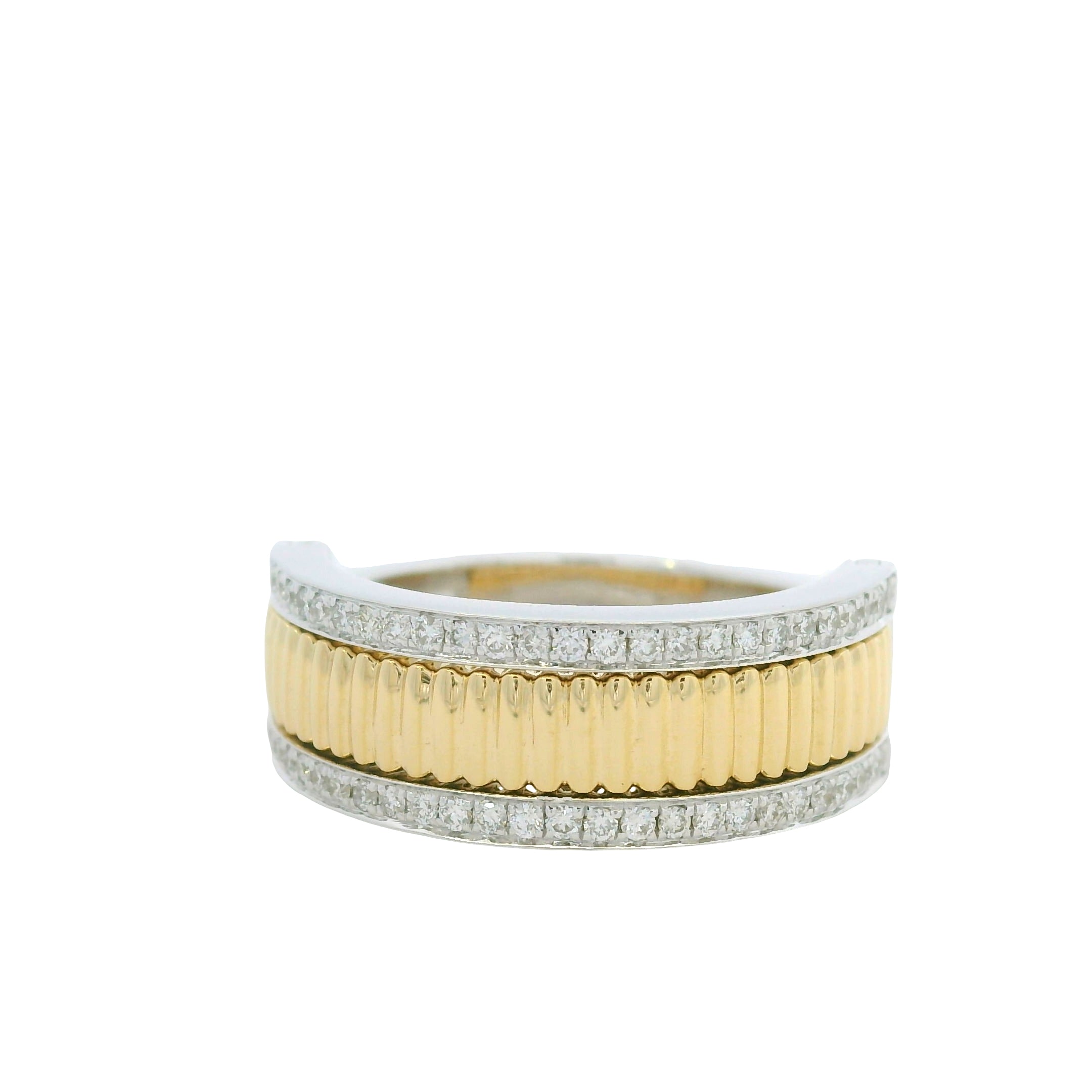 18K Two-Tone Natural Round Brilliant Cut Diamond Burnished Ring