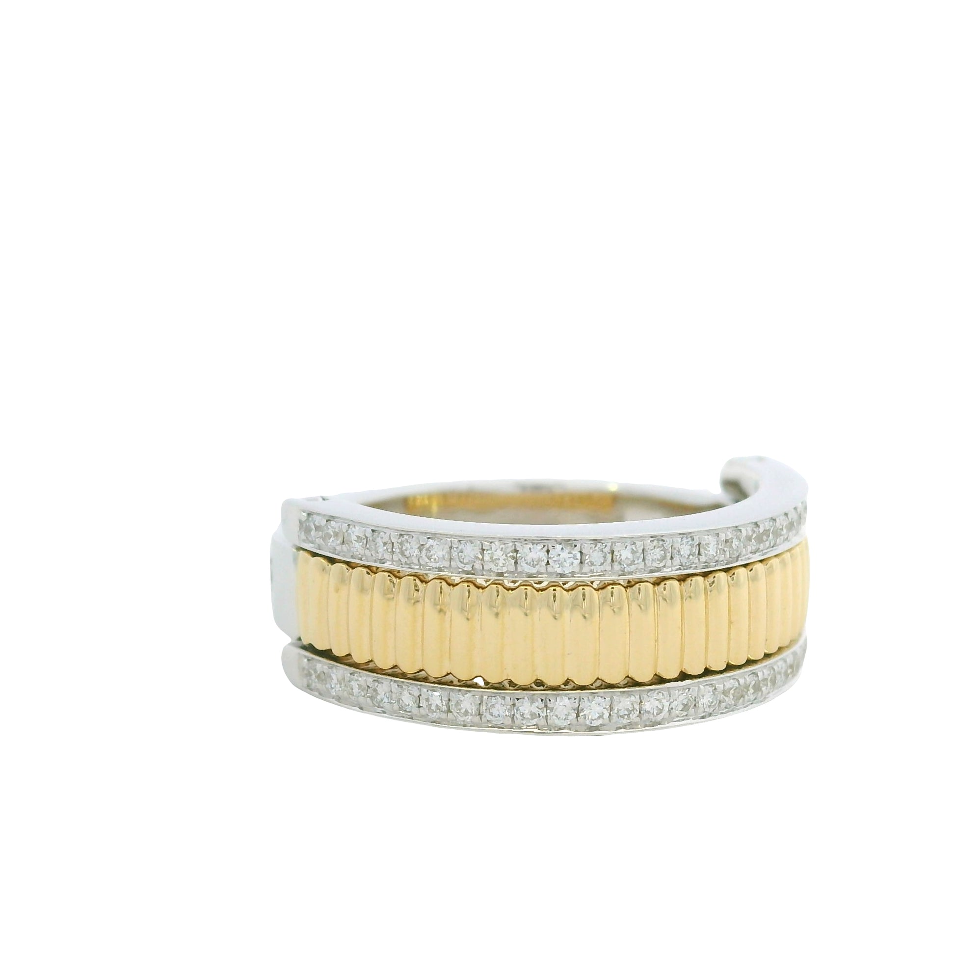 18K Two-Tone Natural Round Brilliant Cut Diamond Burnished Ring