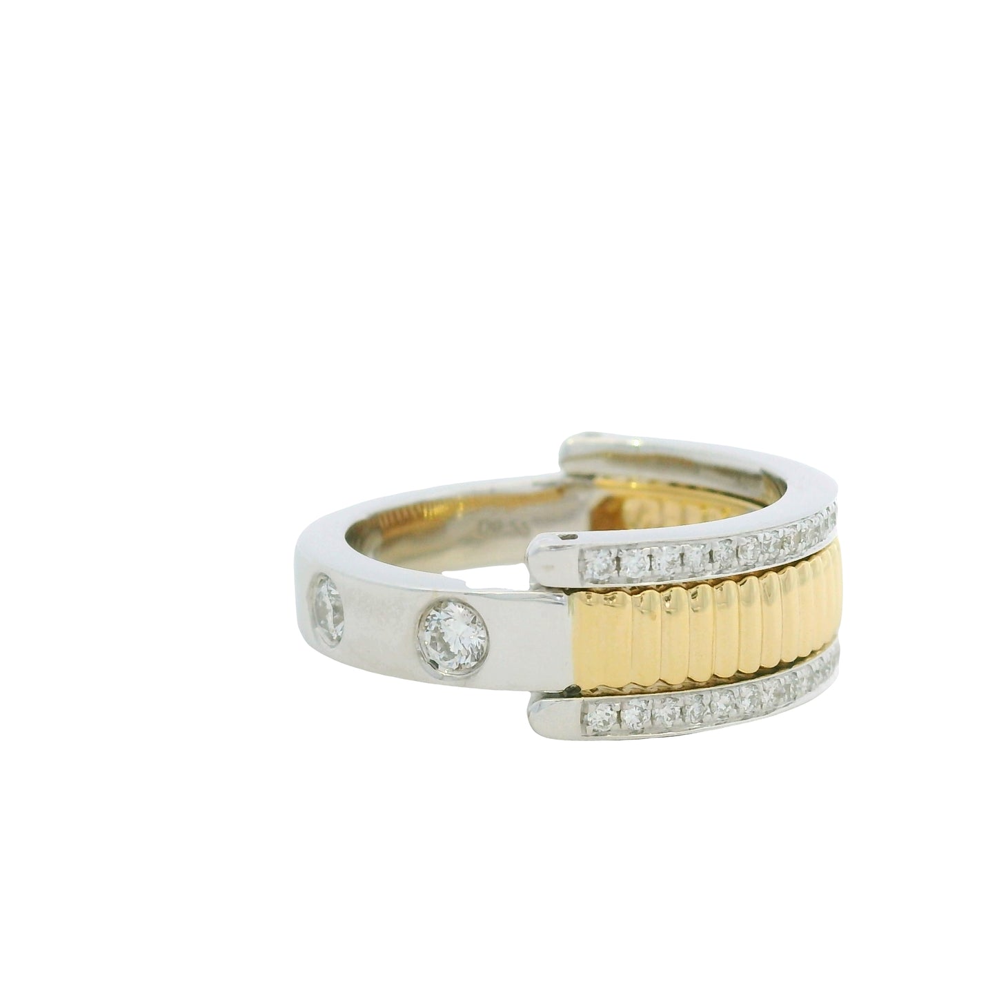 18K Two-Tone Natural Round Brilliant Cut Diamond Burnished Ring