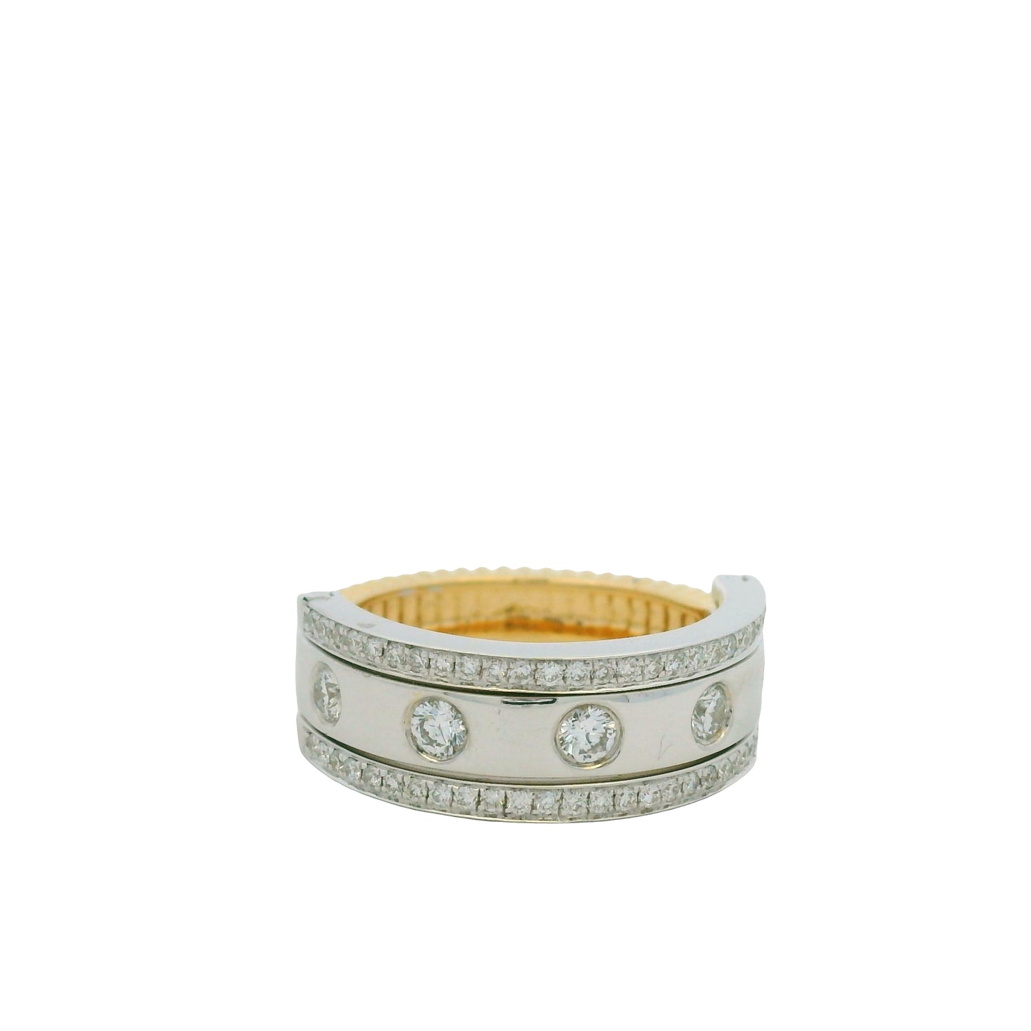 18K Two-Tone Natural Round Brilliant Cut Diamond Burnished Ring