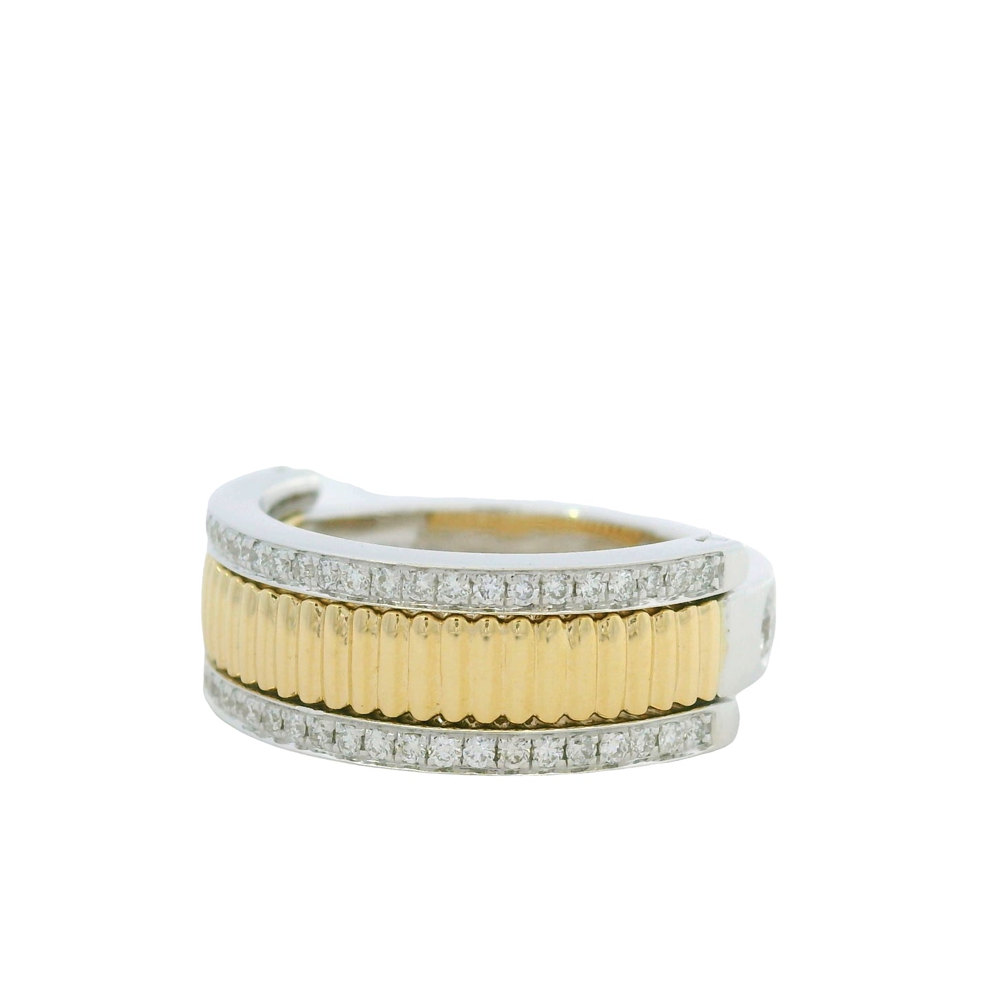 18K Two-Tone Natural Round Brilliant Cut Diamond Burnished Ring
