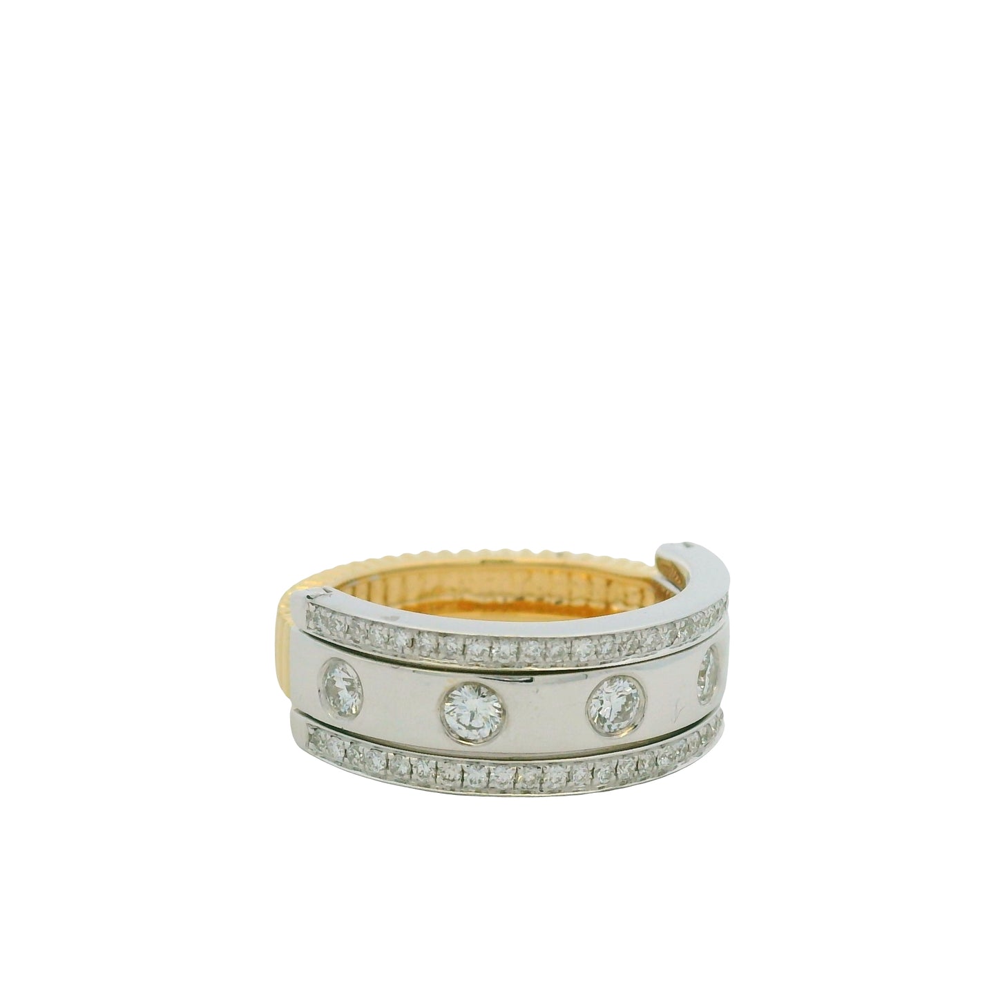 18K Two-Tone Natural Round Brilliant Cut Diamond Burnished Ring