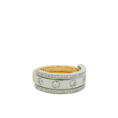 18K Two-Tone Natural Round Brilliant Cut Diamond Burnished Ring
