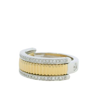 18K Two-Tone Natural Round Brilliant Cut Diamond Burnished Ring