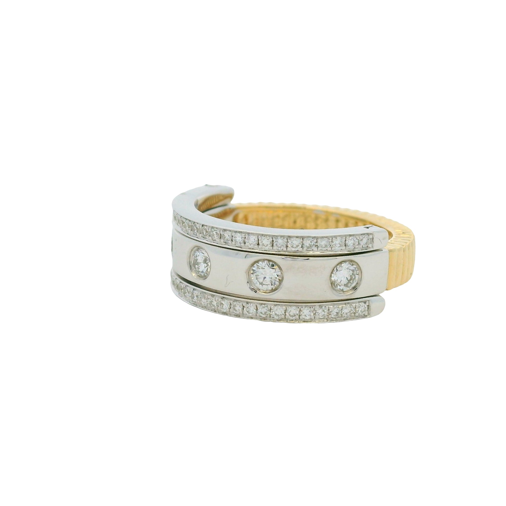 18K Two-Tone Natural Round Brilliant Cut Diamond Burnished Ring
