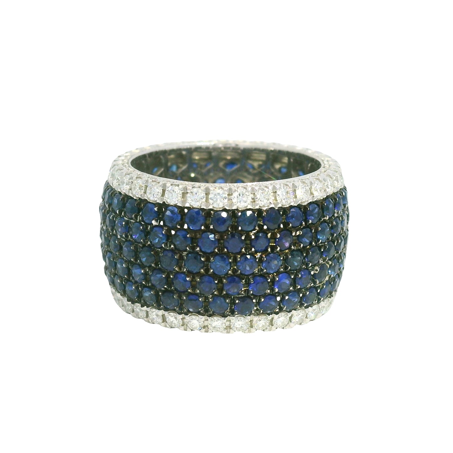 14K White Gold Natural Sapphire& Diamonds 7-Row Wide Eternity Band 
