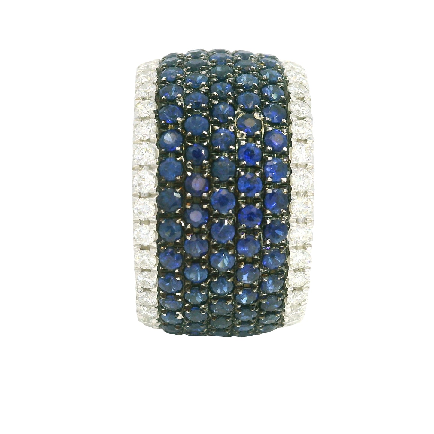14K White Gold Natural Sapphire& Diamonds 7-Row Wide Eternity Band 
