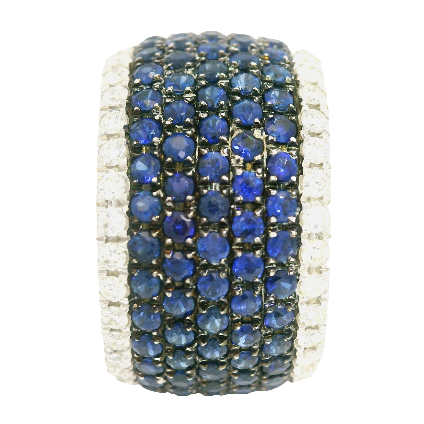 14K White Gold Natural Sapphire& Diamonds 7-Row Wide Eternity Band 
