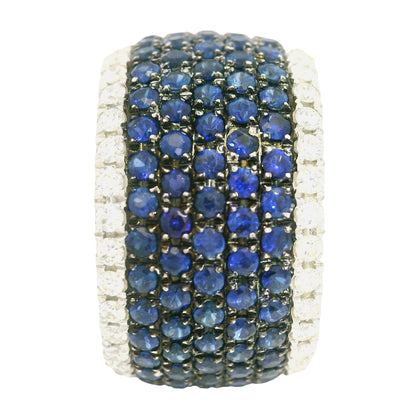 14K White Gold Natural Sapphire& Diamonds 7-Row Wide Eternity Band 
