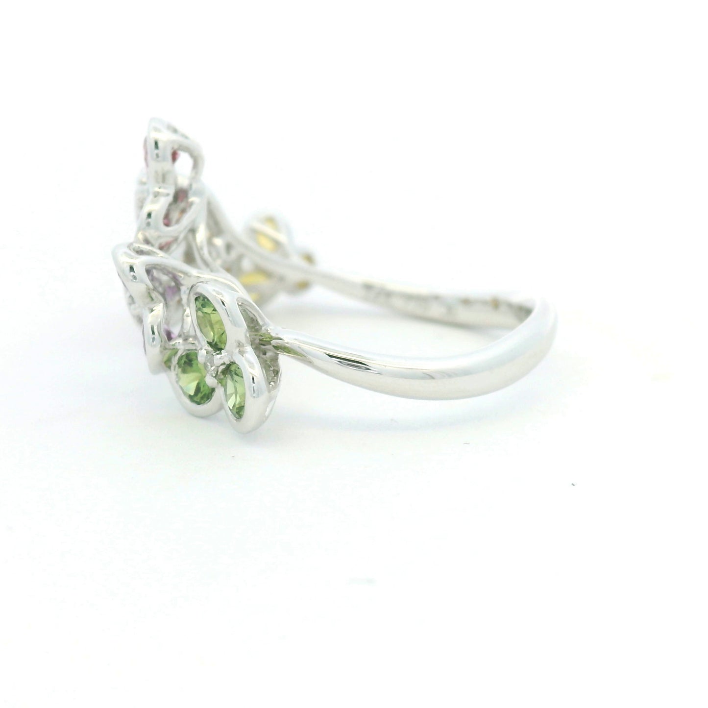 18K White Gold Natural Diamond & Multi-Color Round Shape Sapphire Ring