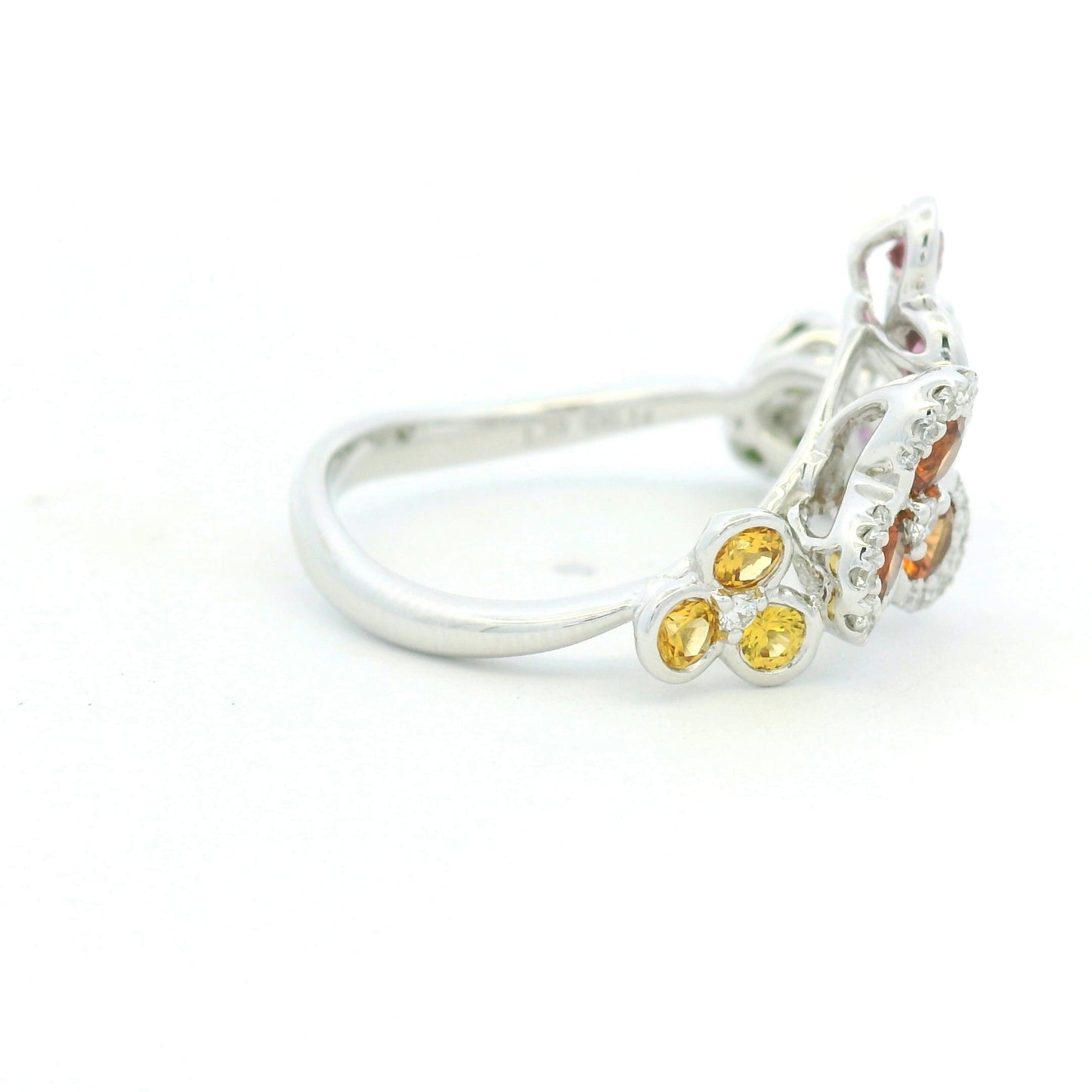 18K White Gold Natural Diamond & Multi-Color Round Shape Sapphire Ring