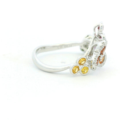 18K White Gold Natural Diamond & Multi-Color Round Shape Sapphire Ring