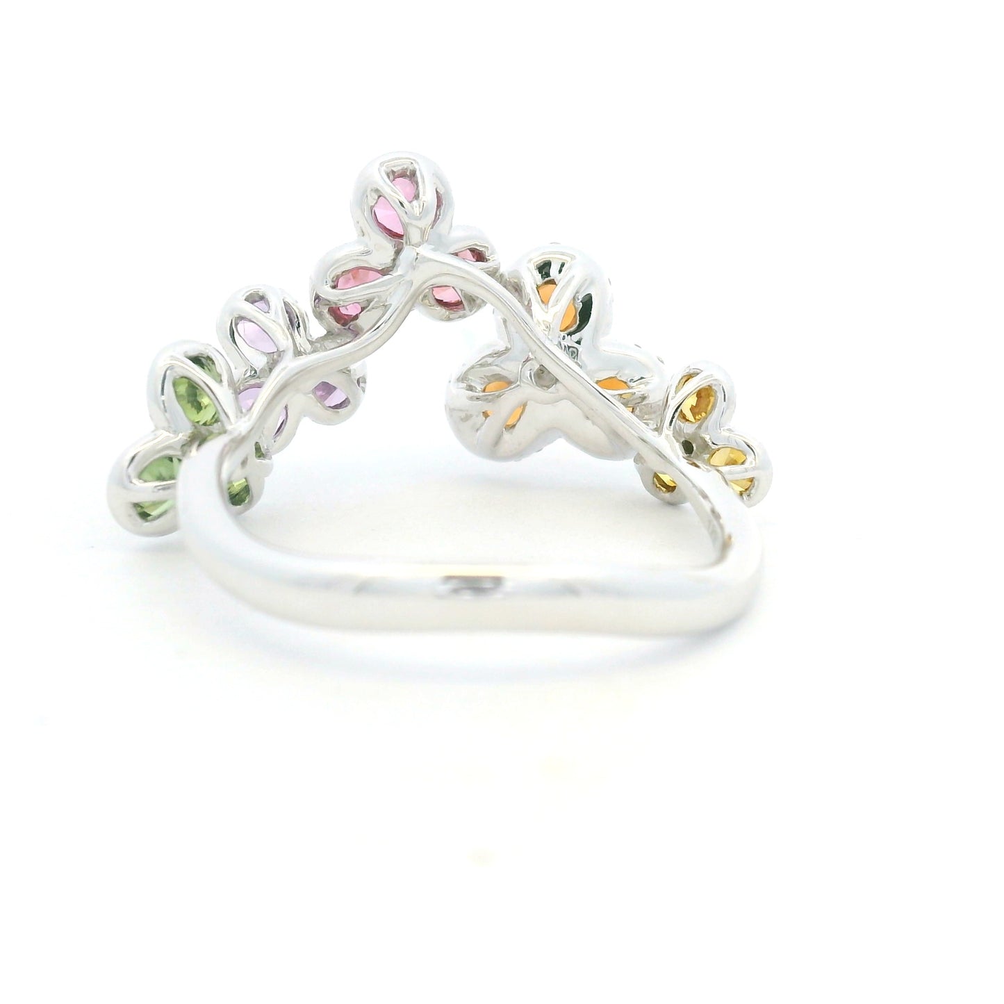 18K White Gold Natural Diamond & Multi-Color Round Shape Sapphire Ring