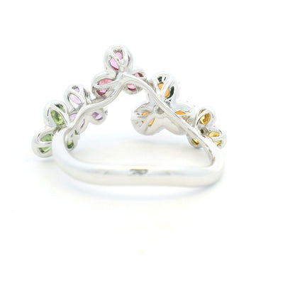 18K White Gold Natural Diamond & Multi-Color Round Shape Sapphire Ring