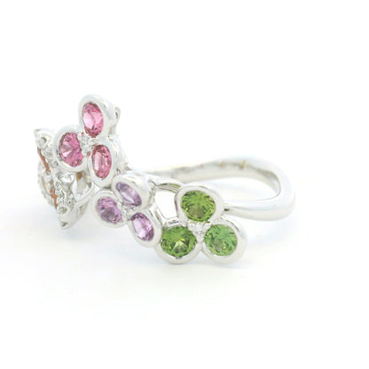 18K White Gold Natural Diamond & Multi-Color Round Shape Sapphire Ring