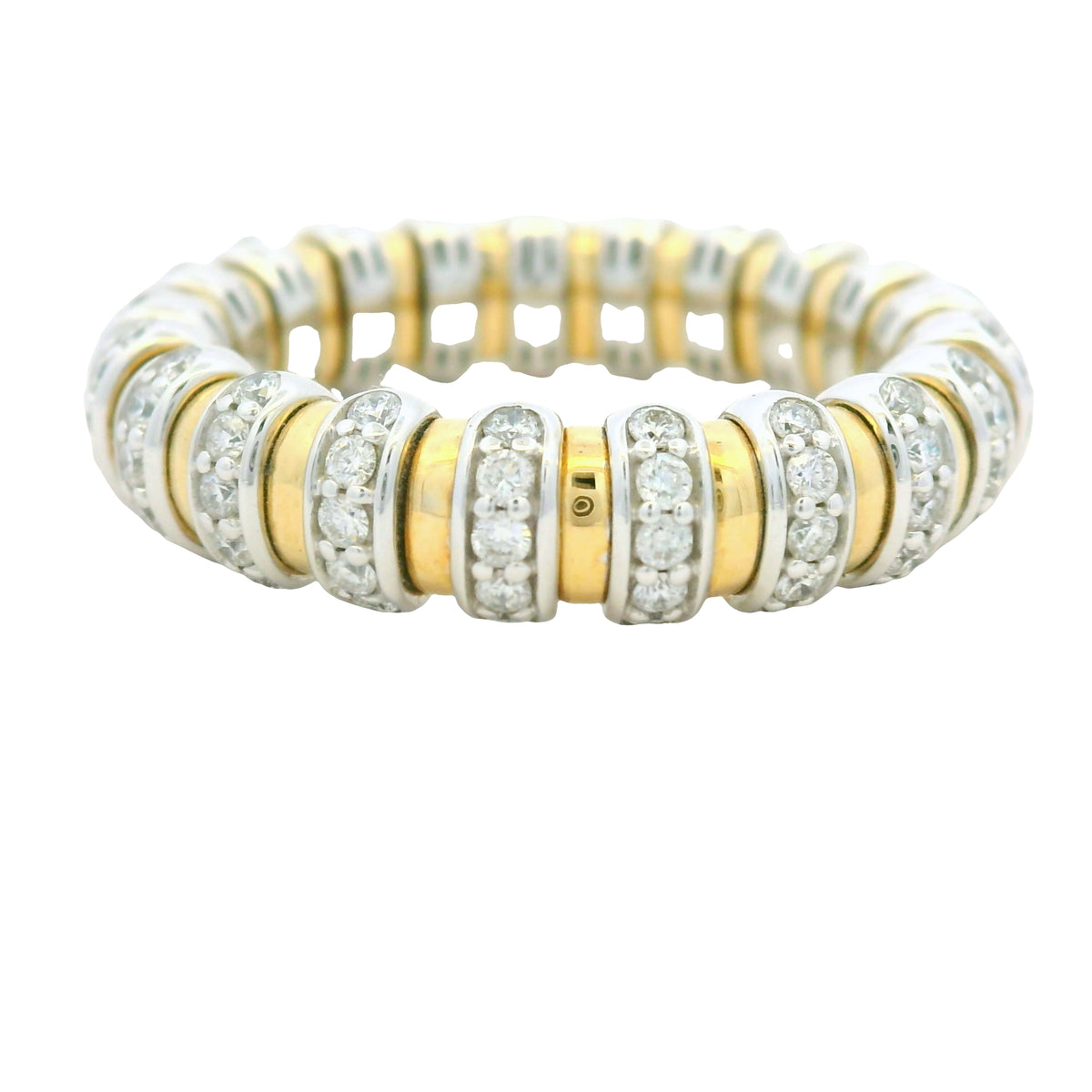 14K White & Yellow Gold Natural Round Brilliant Cut Diamond Prong Set Stretch Ring