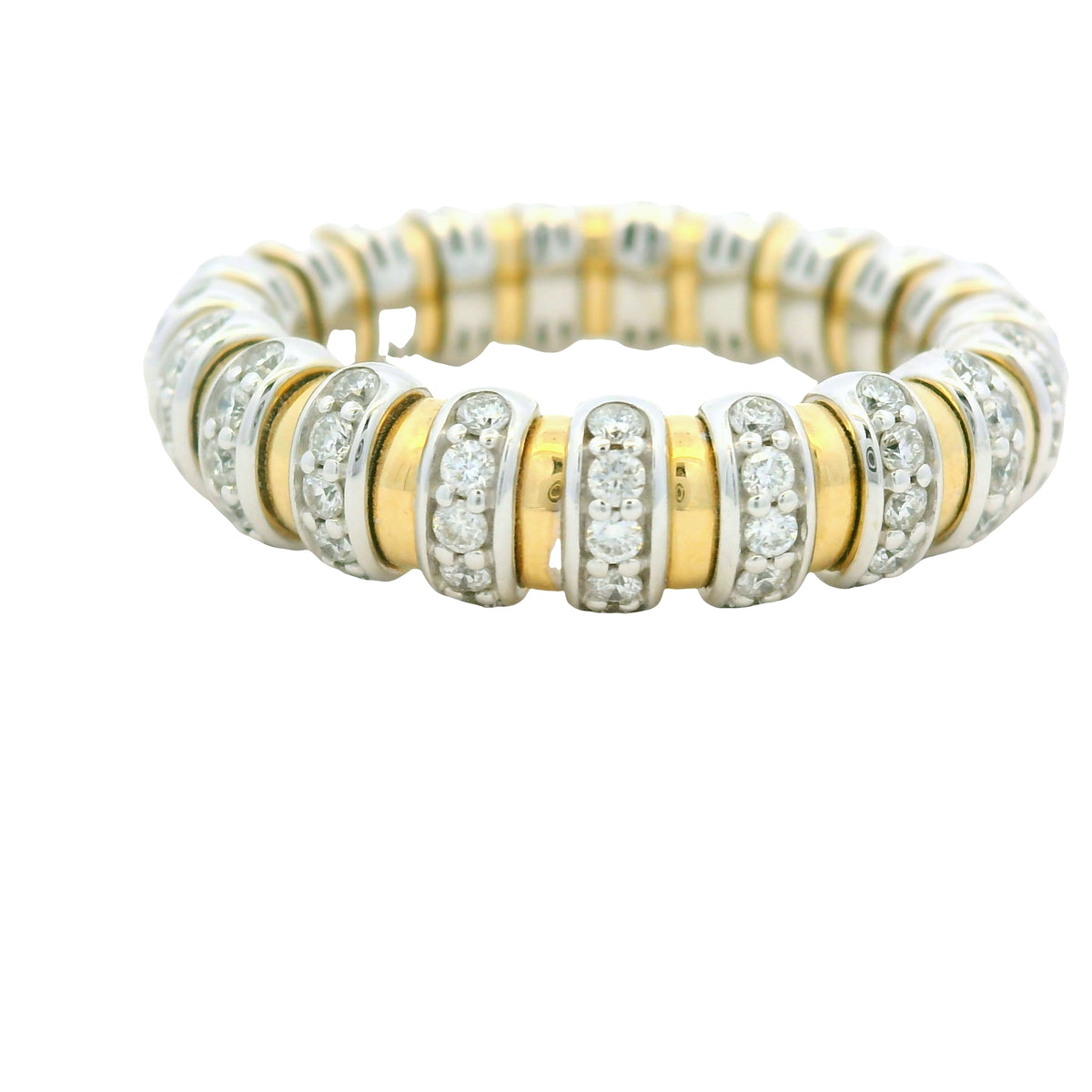 14K White & Yellow Gold Natural Round Brilliant Cut Diamond Prong Set Stretch Ring