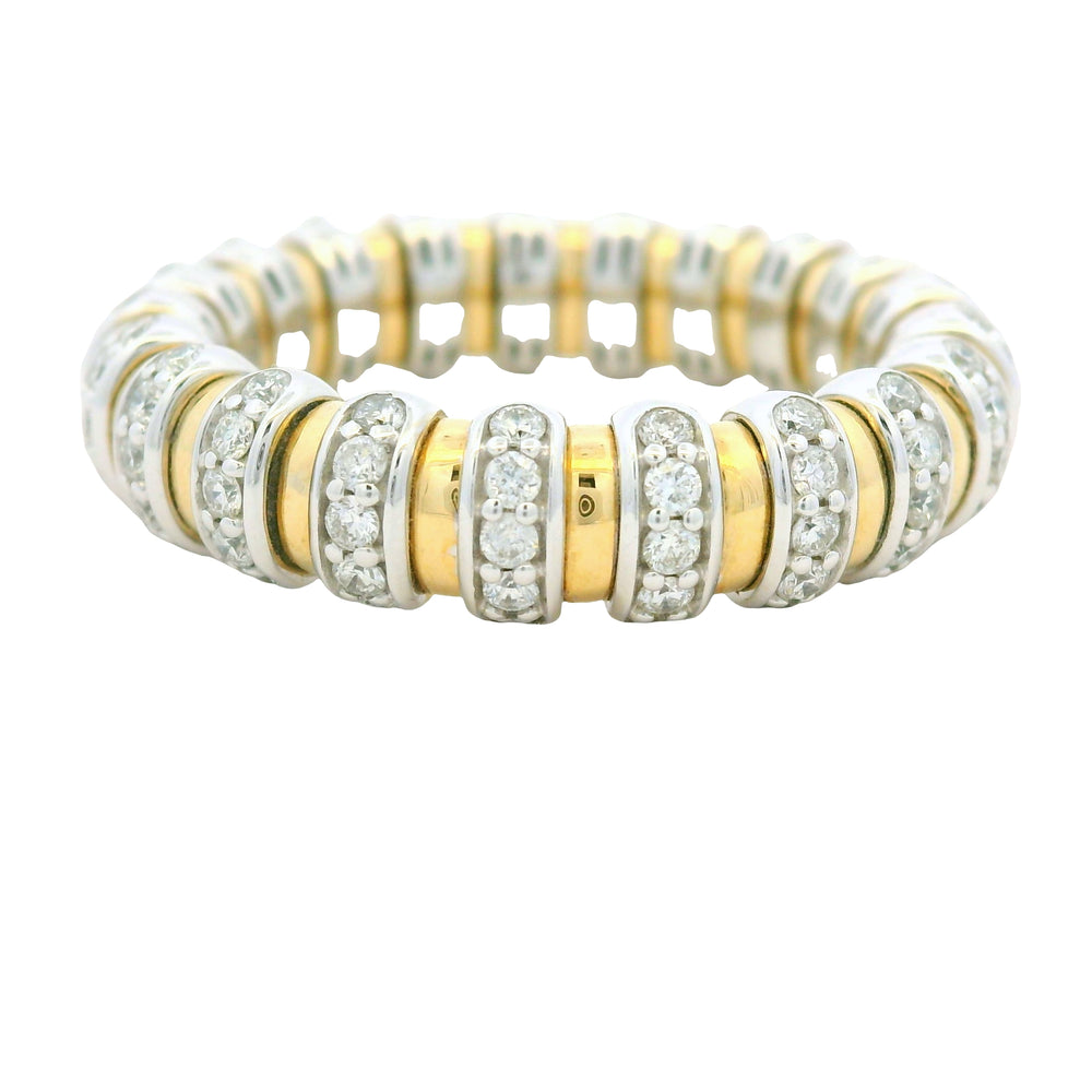 14K White & Yellow Gold Natural Round Brilliant Cut Diamond Prong Set Stretch Ring