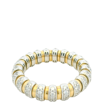 14K White & Yellow Gold Natural Round Brilliant Cut Diamond Prong Set Stretch Ring