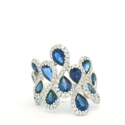18K White Gold Natural Diamond & Pear Shape Sapphire Ring