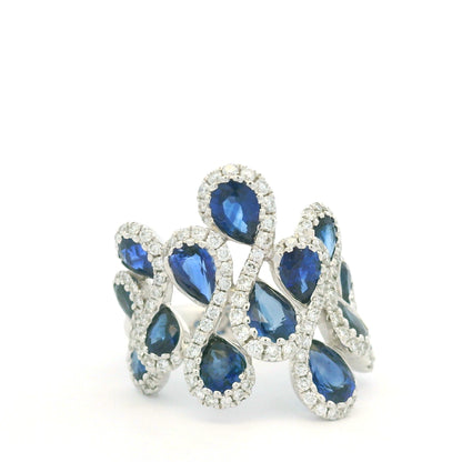 18K White Gold Natural Diamond & Pear Shape Sapphire Ring