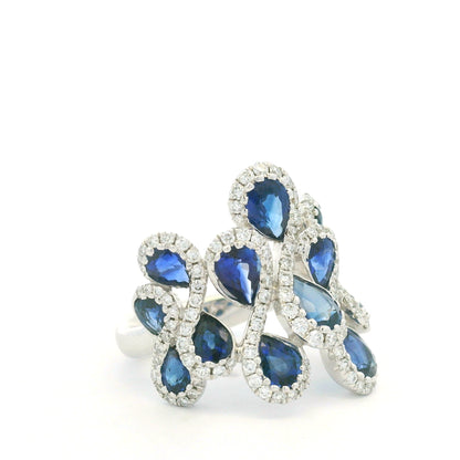 18K White Gold Natural Diamond & Pear Shape Sapphire Ring