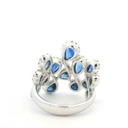 18K White Gold Natural Diamond & Pear Shape Sapphire Ring