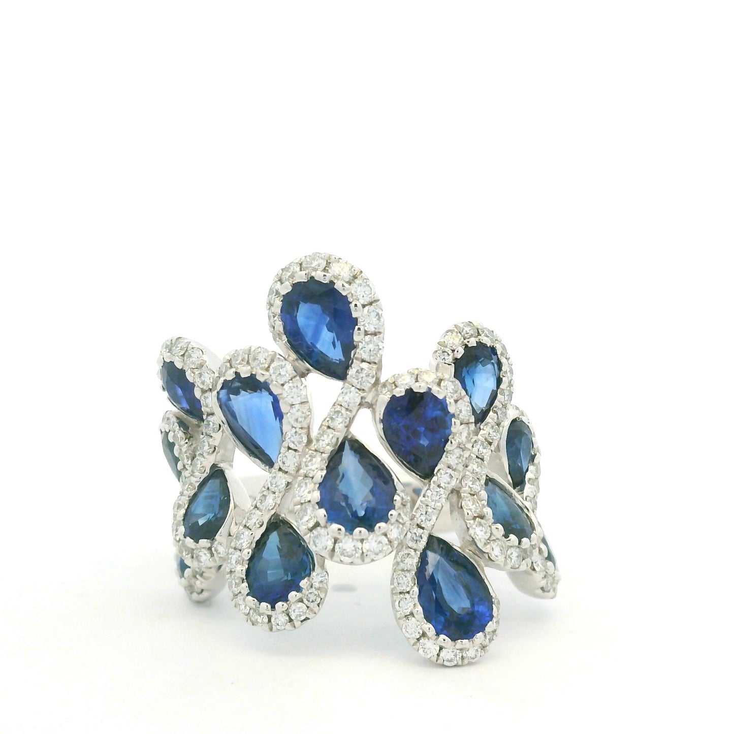 18K White Gold Natural Diamond & Pear Shape Sapphire Ring