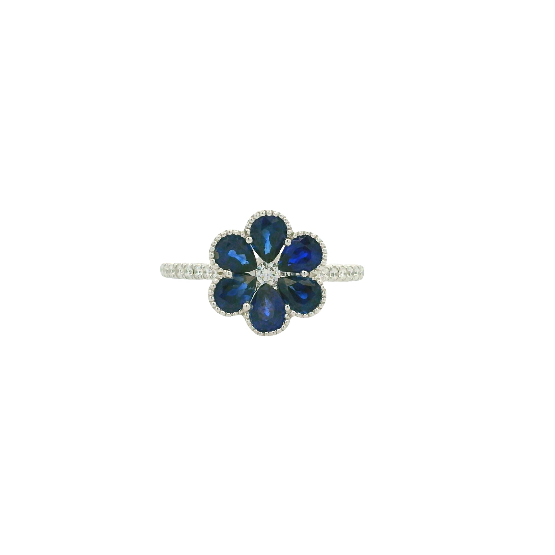 18K White Gold Natural Sapphires & Diamonds Cocktail Flower Ring