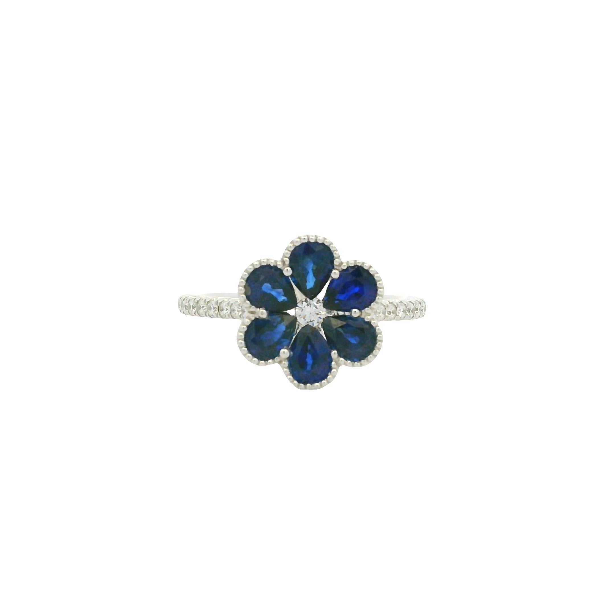 18K White Gold Natural Sapphires & Diamonds Cocktail Flower Ring
