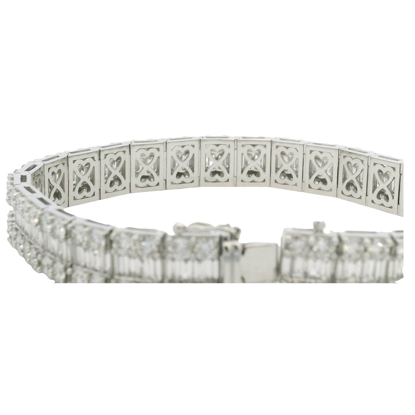 18K White Gold Natural Baguette & Round Diamonds 3-Row Bracelet