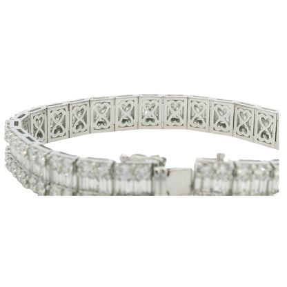 18K White Gold Natural Baguette & Round Diamonds 3-Row Bracelet