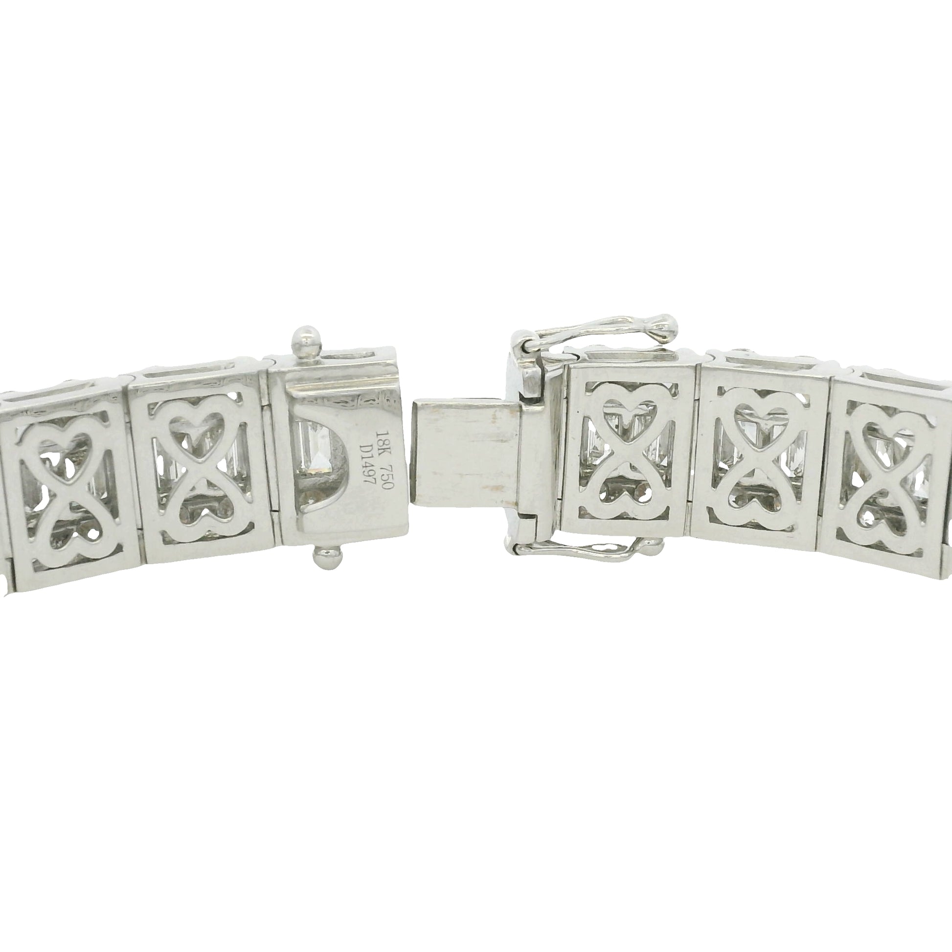 18K White Gold Natural Baguette & Round Diamonds 3-Row Bracelet