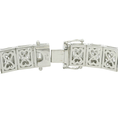 18K White Gold Natural Baguette & Round Diamonds 3-Row Bracelet