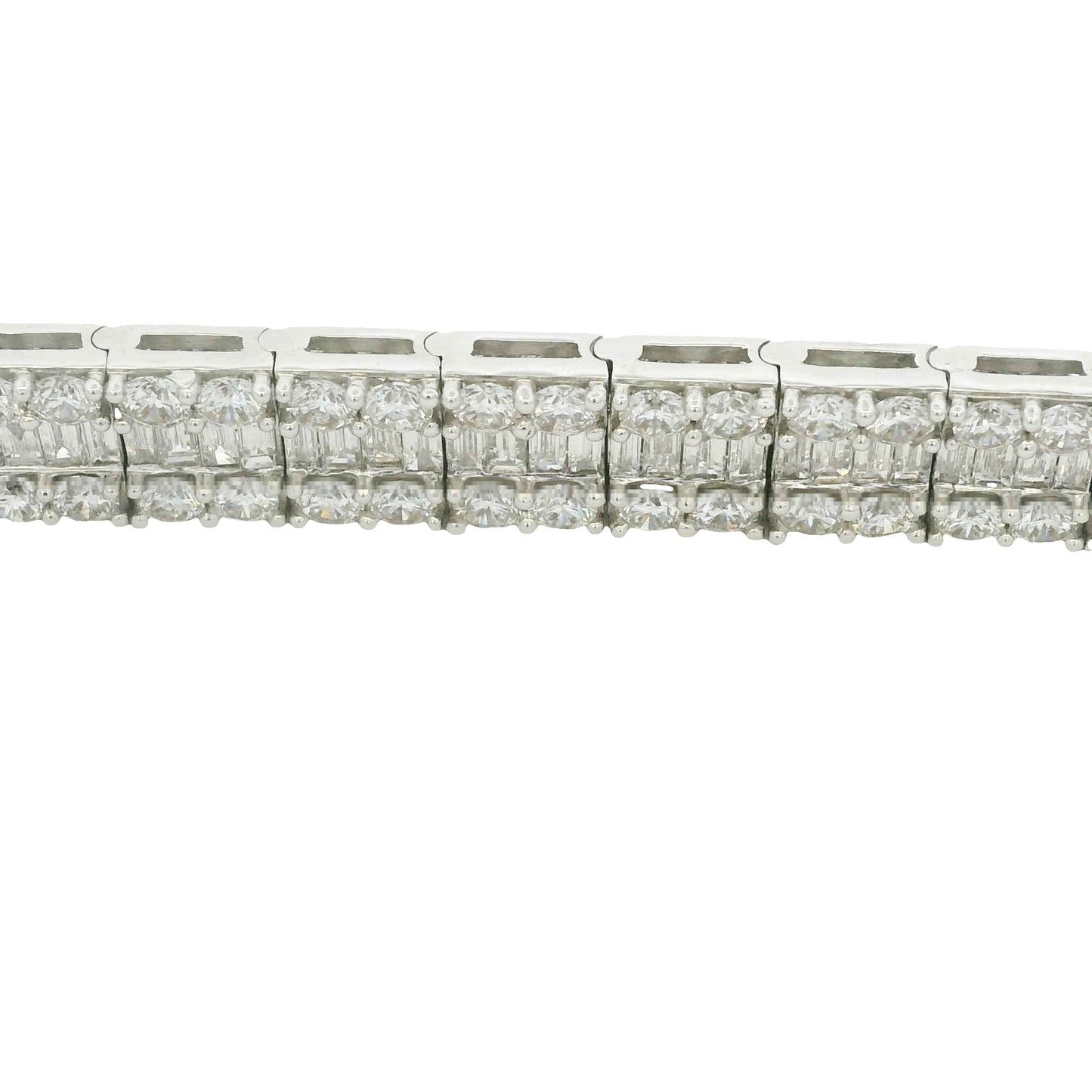 18K White Gold Natural Baguette & Round Diamonds 3-Row Bracelet