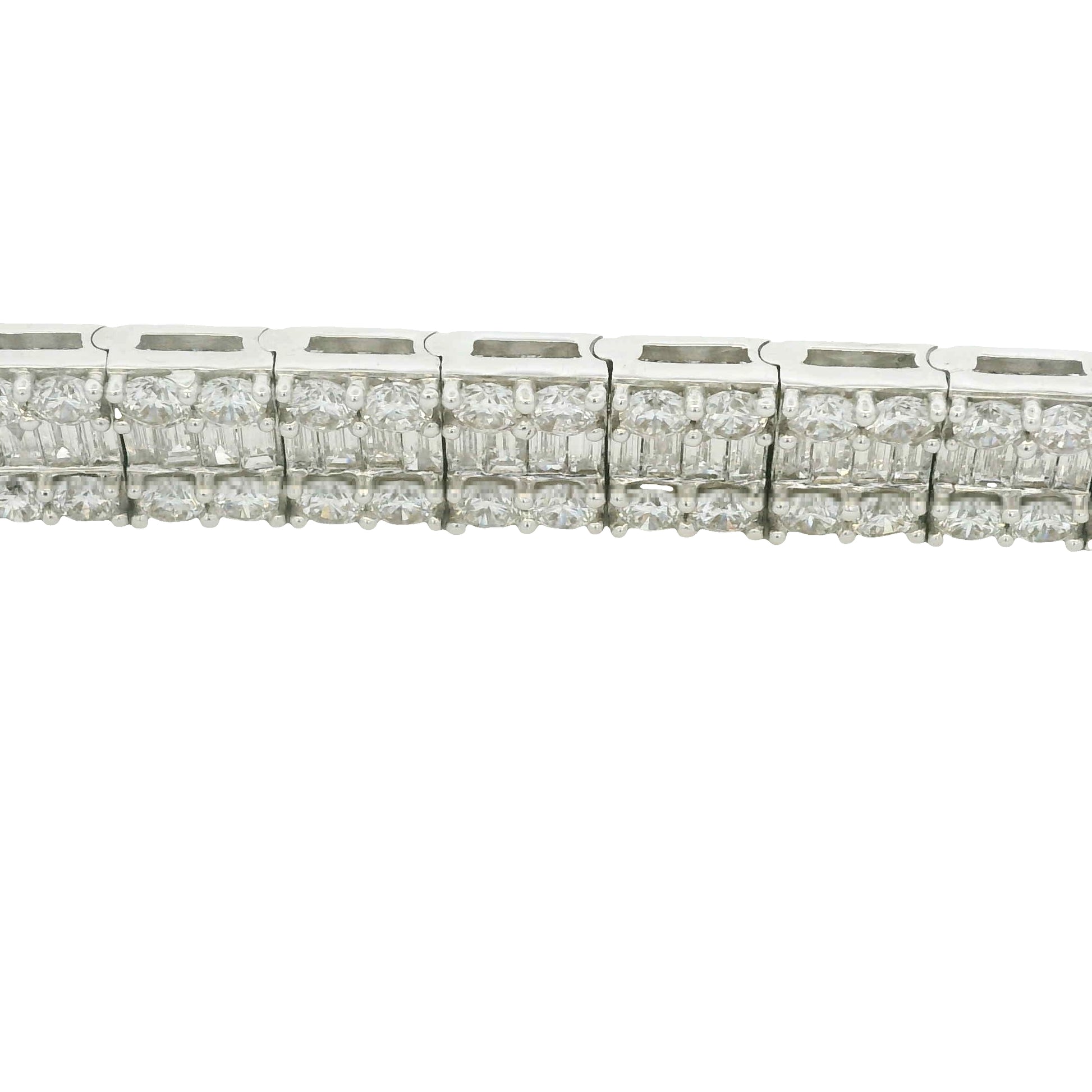 18K White Gold Natural Baguette & Round Diamonds 3-Row Bracelet
