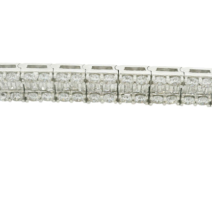 18K White Gold Natural Baguette & Round Diamonds 3-Row Bracelet