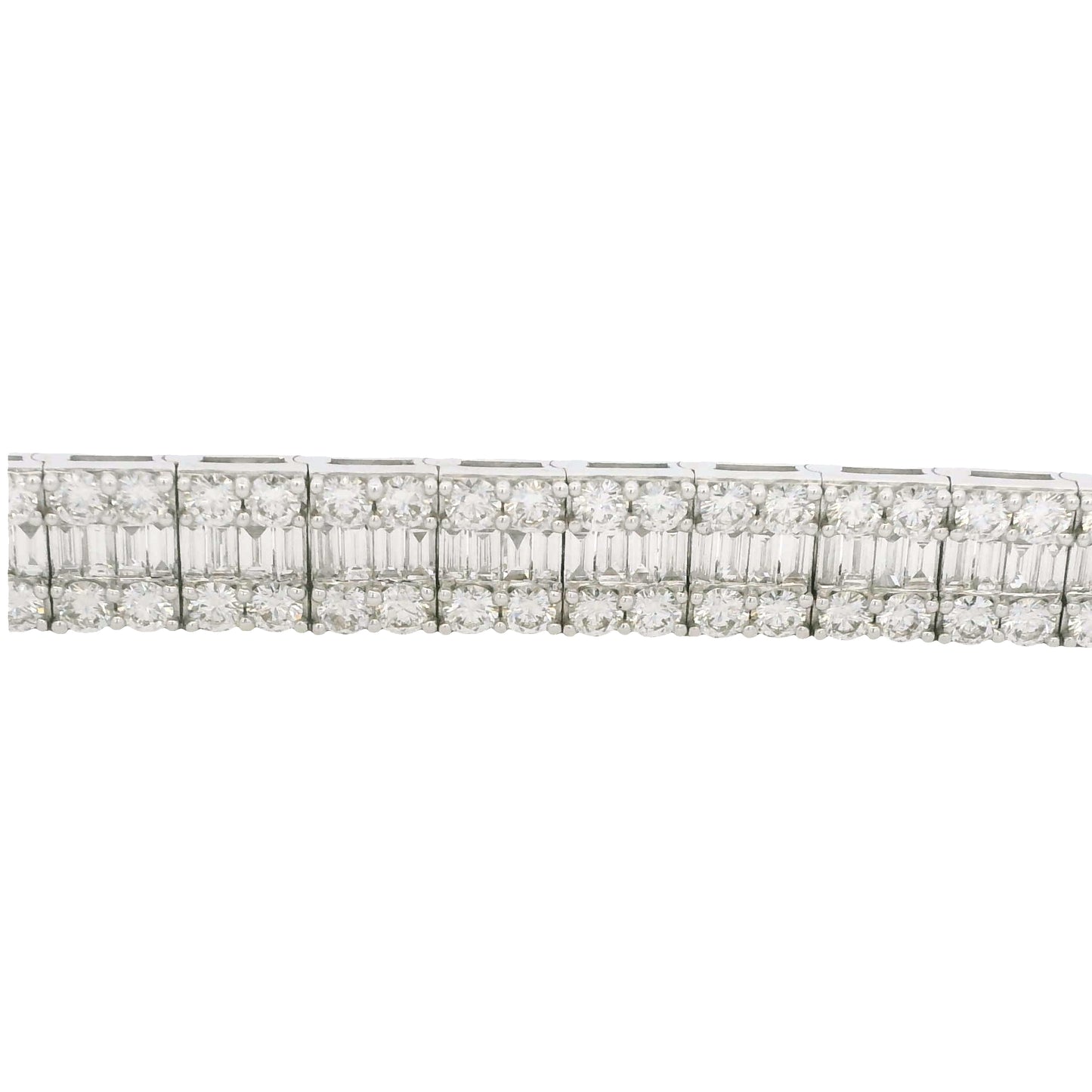 18K White Gold Natural Baguette & Round Diamonds 3-Row Bracelet