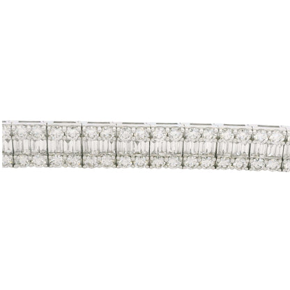 18K White Gold Natural Baguette & Round Diamonds 3-Row Bracelet