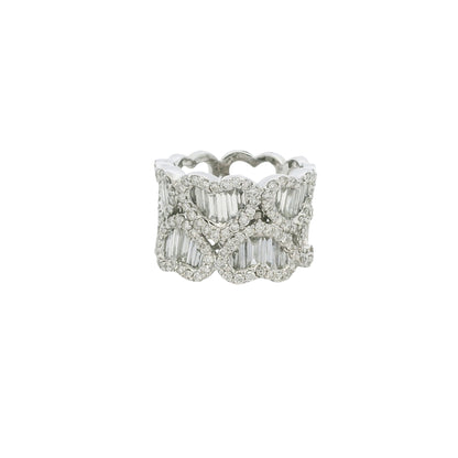 18K White Gold Natural Baguette & Round Brilliant Diamond Mosaic Heart Ring
