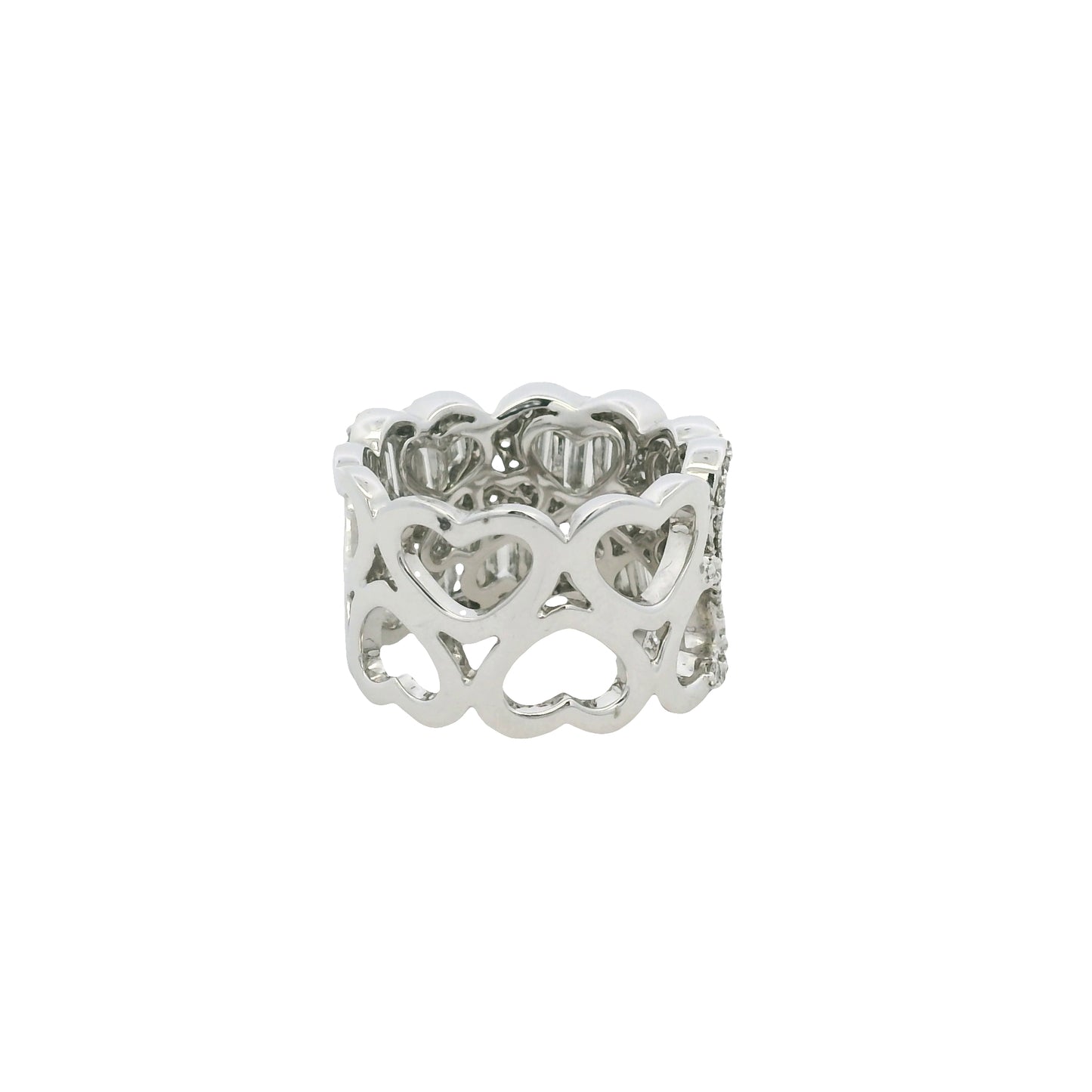 18K White Gold Natural Baguette & Round Brilliant Diamond Mosaic Heart Ring