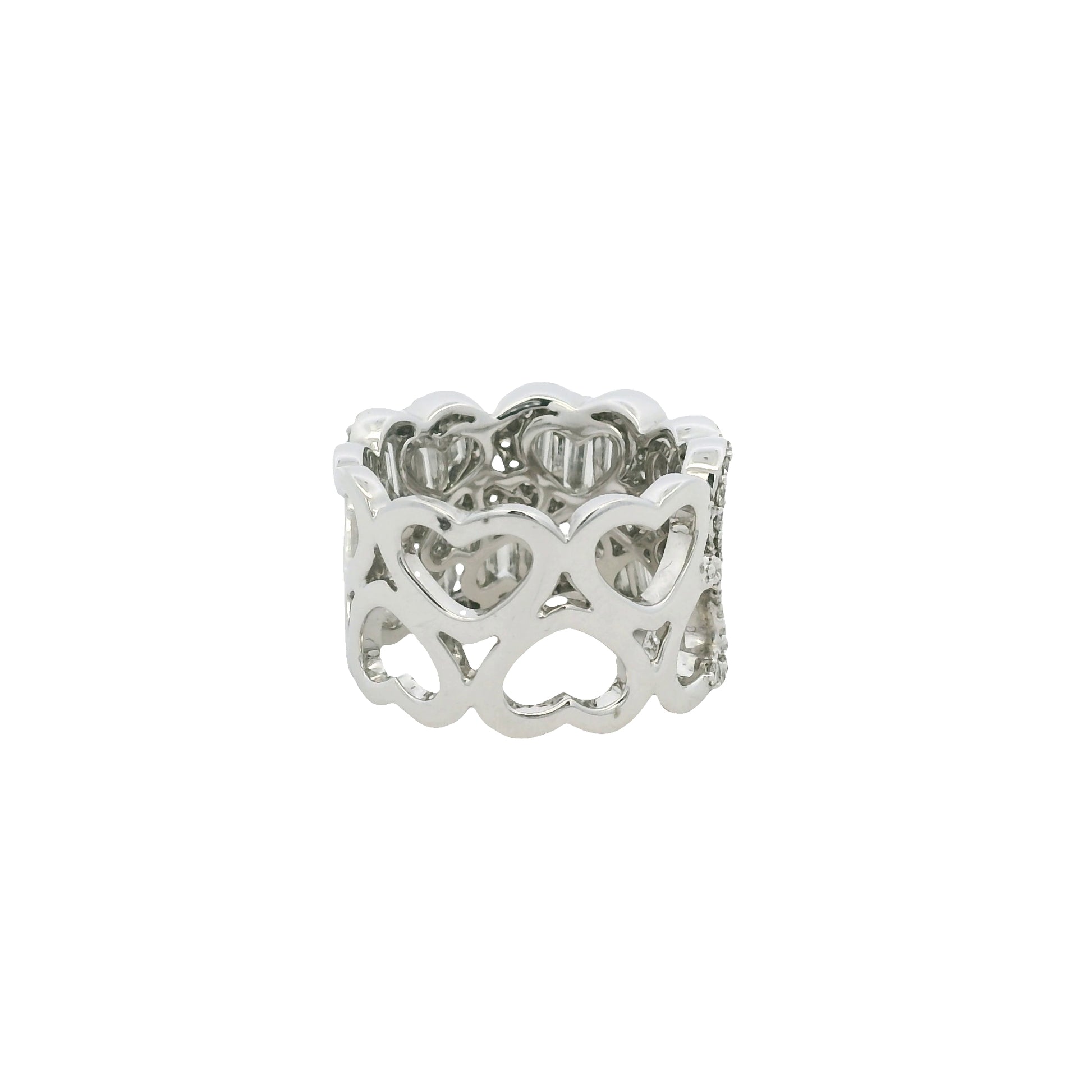 18K White Gold Natural Baguette & Round Brilliant Diamond Mosaic Heart Ring