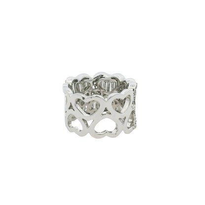18K White Gold Natural Baguette & Round Brilliant Diamond Mosaic Heart Ring