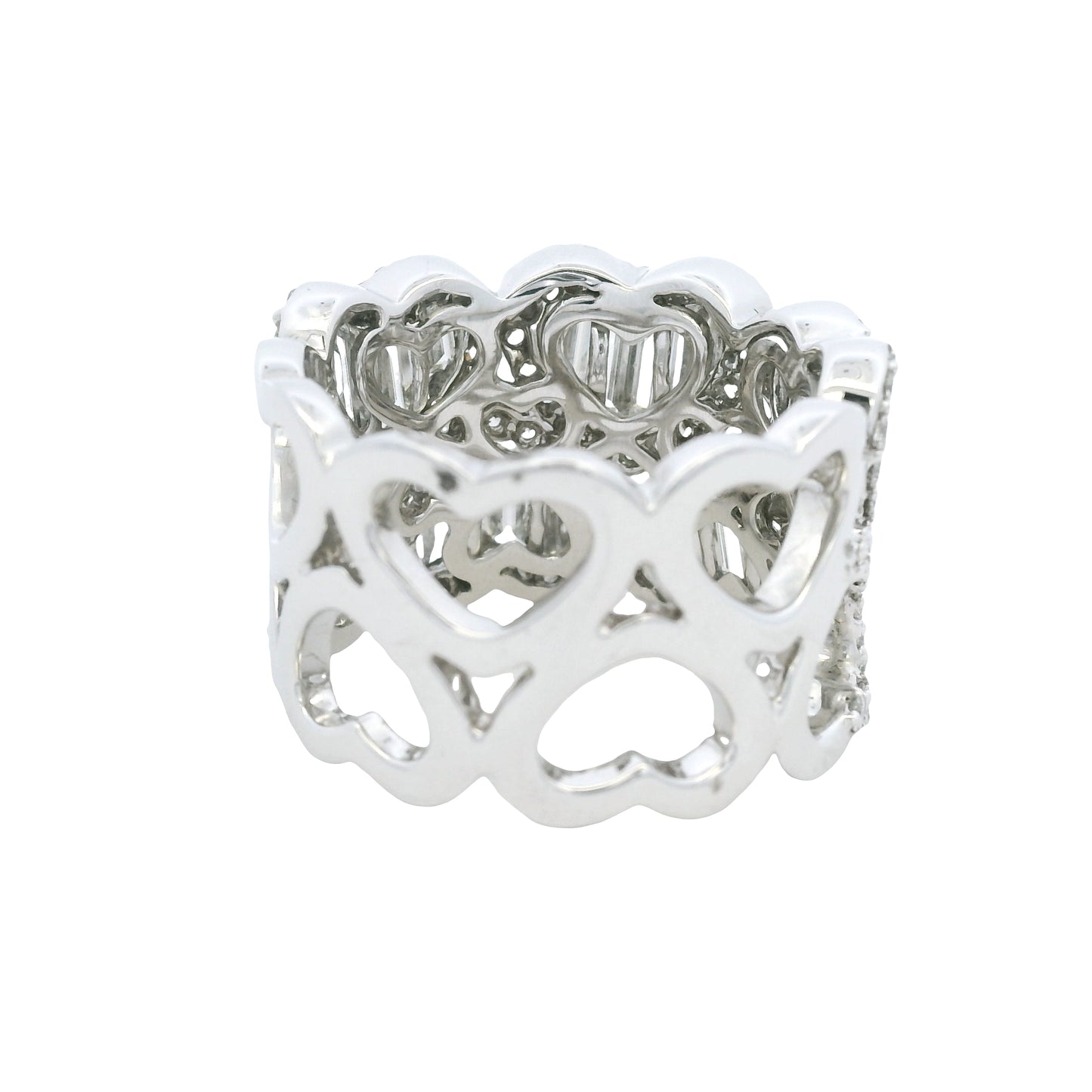 18K White Gold Natural Baguette & Round Brilliant Diamond Mosaic Heart Ring