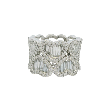 18K White Gold Natural Baguette & Round Brilliant Diamond Mosaic Heart Ring
