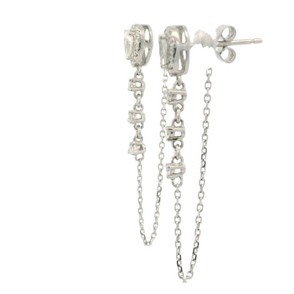 14K White Gold Natural Pear Shape & Round Brilliant Diamond Drop Chain Earrings
