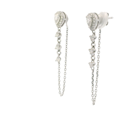14K White Gold Natural Pear Shape & Round Brilliant Diamond Drop Chain Earrings